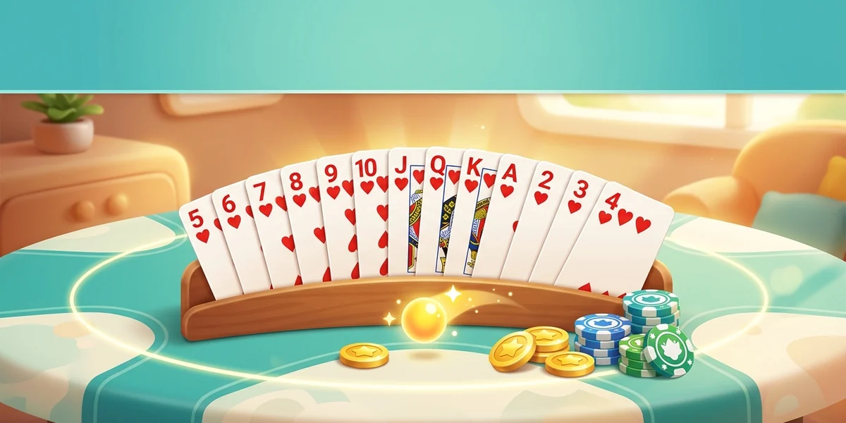 ABC Rummy cards clearly showing a sequence on a clean teal-and-white table