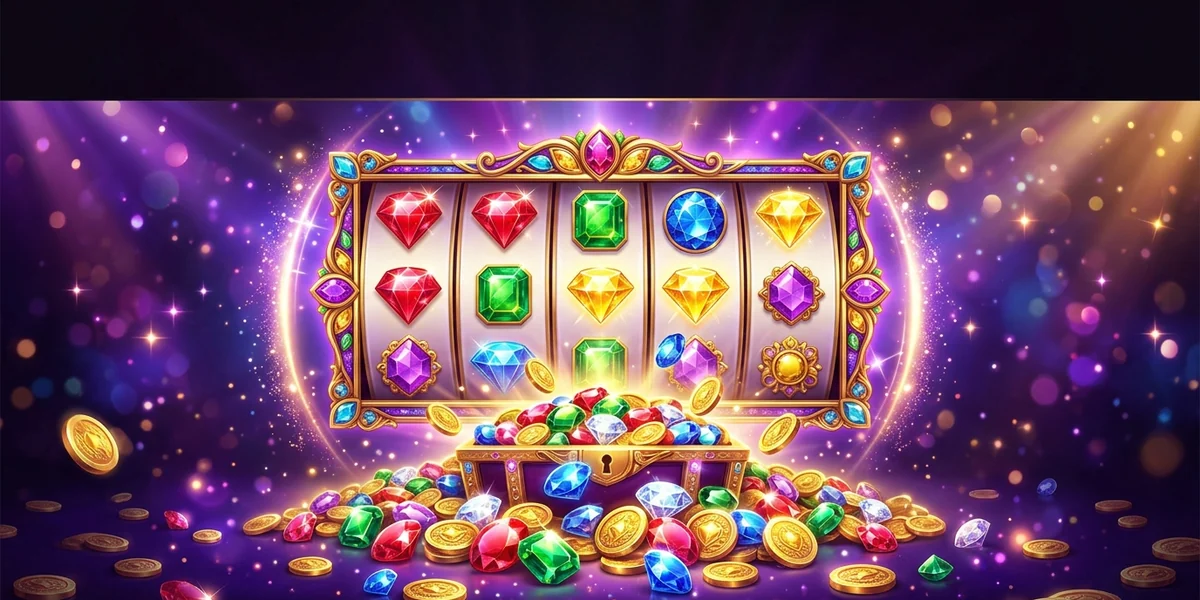 Yono Gems slot reels filled with sparkling rubies, emeralds and diamonds