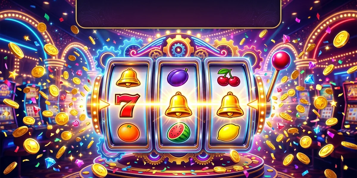 Yono Slots glowing reels with fruit and bell symbols and flying gold coins
